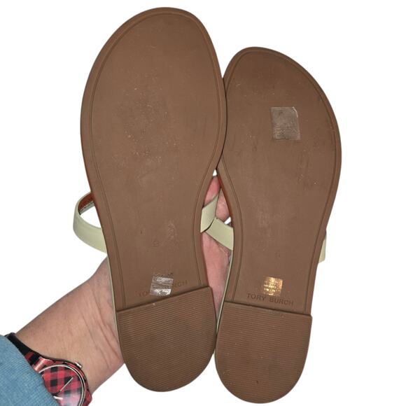 Tory Burch Miller Soft Sandal Bicolor Flat Thong In Spring Spice / Pinefrost 9 - Picture 3 of 9